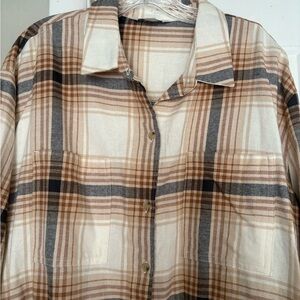 Old Navy Beige and Brown Plaid Flannel Shirt - XL